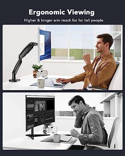 HUANUO Single Monitor Arm for 13-49 inch Screens, Ultrawide Computer Monitor Mount Holds 26.48 lbs, Upgraded Adjustable Stand with USB, C-Clamp & Grommet Base, VESA 75x75 or 100x100mm