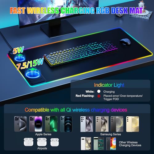 Wireless Charging RGB Mouse Pad with Phone Stand, Large Gaming Desk Mat (Black - 31.5x15.8 with PD Adapter) - color: Black - 31.5x15.8" with PD Adapter