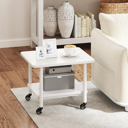 GOFLAME Under Desk Printer Stand, 2-Tier Mobile Printer Table with Storage Shelf, Metal Frame, Rolling Printer Cart Holder Storage Rack with Lockable Wheels for Home Office, White - color: White