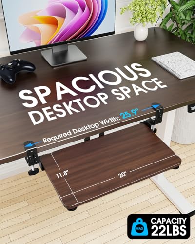Small Keyboard Tray Under Desk, Pull Out Keyboard & Mouse Tray for Typing | Extra Sturdy Adjustable C Clamp Mount, 20(25.9 Including Clamps) x 11.8 Inch Slide Out Platform Computer Keyboard Drawer - color: Walnut, size: 20" x 11.8" (Small)