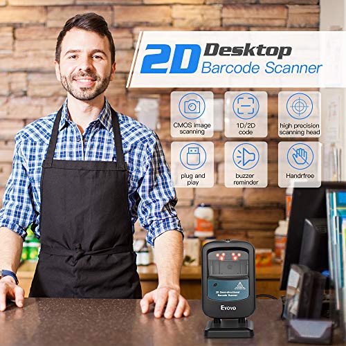 Eyoyo 2D USB Wired Desktop Hands-Free Barcode Scanner Omnidirectional | 1D UPC QR PDF417 Data Matrix Bar Code Reader, Automatically Scanning, for Retail Store Supermarket Mall Business - color: Blue Desktop Barcode Scanner