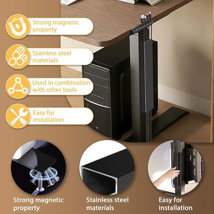 2 Pack Steel Magnetic 14-Inch Cable Management Channels for Under Desk Leg, No Drill Cord Organizer Cover & Wire Hider Cover with Adhesive Cable Tie, Cable Organizer Kit for Home Office & Gaming Desk