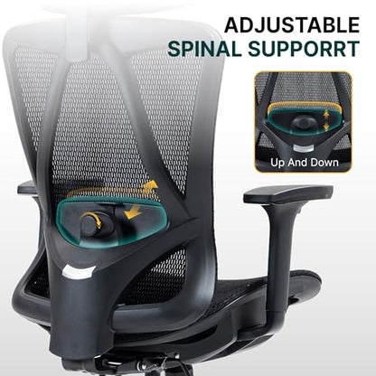 Ergonomic Mesh Office Chair, 3D Adjustable Armrests Desk Chair with 360° Swivel Silent Casters, 90°-120° Reclining Backrest Adjustable Gaming Chair for Home Office - color: Black, style: Americana
