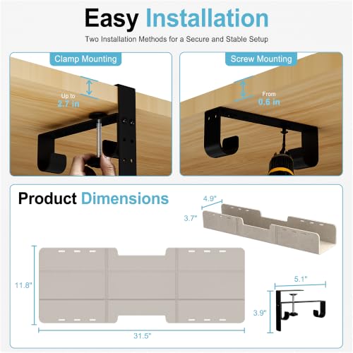 No-Drill Under Standing Desk Cable Management,31.5" L,Beige - color: Beige, size: 31.5"
