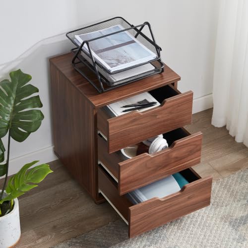 Farini 3-Drawer Under Desk Wooden File Storage Cabinet with Lockable Caster for Home Office,Brown,Fully Assembly - color: Brown, style: Fully Assembly