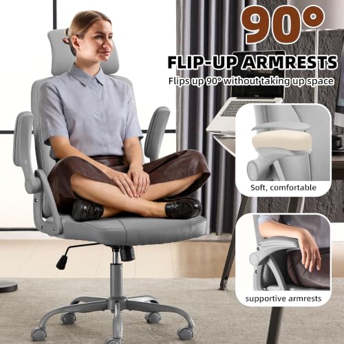 Leather Office Chair,Executive Ergonomic Desk Chair for Home Office, Gray - color: Grey