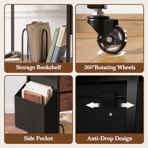 Faesun Printer Stand with Storage, 22In Printer Table with 2 Fabric Drawers - color: Rustic Brown