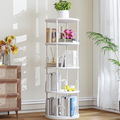4 Tier White Rotating Kids Bookshelf Tower, Small Narrow Corner Book Shelf For Childrens, Toddler, Nursery Bookcase For Toy, Dispaly white shelves For Bedroom Living Room Office Kitchen Shelf Tower - color: White, size: 4 Tiers