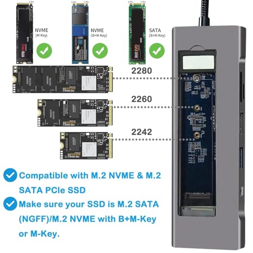 8-in-1 USB C Hub with M.2 NVMe SSD Enclosure, 4K HDMI, 100W PD, 10Gbps USB-C, USB3.1, SD/TF Card Reader for XPS, Dell, MacBook Pro, iPad Pro Upgraded - size: 8 in 1 Support SATA & NVMe
