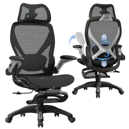ELABEST X100 Ergonomic Mesh Office Chair with Footrest, Big and Tall Hone Desk Chair with 5D Flip-Up Arms, Adjustable 3D Lumbar Support,Gaming & Executive Computer Chairs - color: Midnight Mist