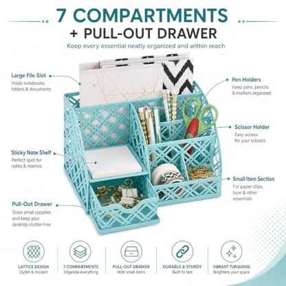 Exerz Mesh Desk Organizer 7 Compartments Metal Pen Holder Office Turquoise - color: F7 Turquoise