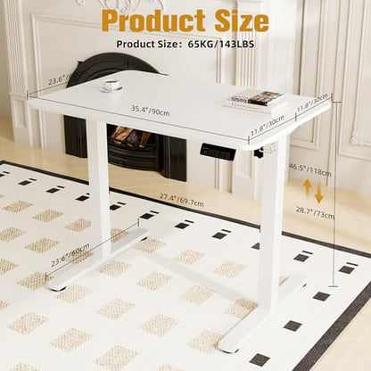 Small Standing Desk,35"x24" Height Adjustable Sit-Stand Home Office,White | Electric Adjustable Standing Desk, Sit to Stand Computer Office Desk with Splice Board, Memory Preset, Lifts 28.7''-46.5" - color: White, size: 35 inch