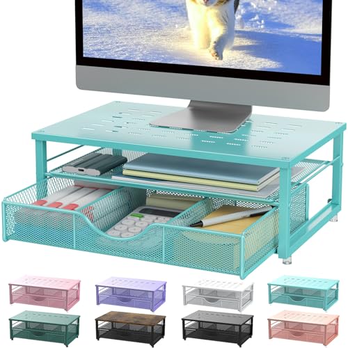 gianotter Computer Monitor Stand Riser with Drawer | Desk Organizers and Accessories Desk Accessories & Workspace Desktop Organizers Storage for Printer Stand (Blue) - color: Blue
