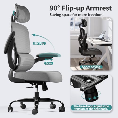 TRALT Office Chair Ergonomic Desk Chair - Gaming Chair with Lumbar Support (1,Dark Grey) - color: Dark Grey