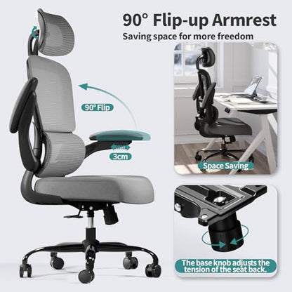 TRALT Office Chair Ergonomic Desk Chair - Gaming Chair with Lumbar Support (1,Dark Grey) - color: Dark Grey
