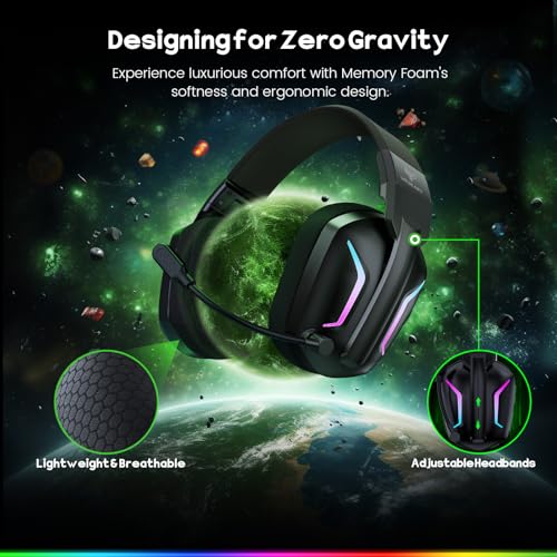 WESEARY Wireless Gaming Headsets for PC, PS5, PS4, Switch, Mac, 2.4GHz Wireless Gaming Headphone with ENC Noise Canceling Microphone, Bluetooth 5.4, Cool Lighting, 50H Battery, 50mm Drivers - color: Cool Black