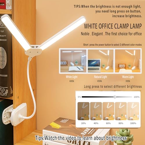 Dual Head LED Desk Lamp with Clamp, Eye-Caring Clip on Lights for Home Office, 4000mAh Rechargeable Battery Operated Table Lamps,3 Lighting Modes & Brightness Dimmer Light for Students (4000)