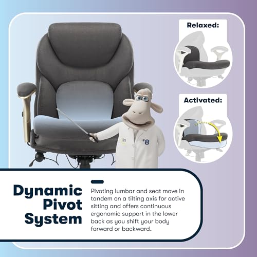 Serta Claremont Executive Office Chair with Back-In-Motion Technology, Ergonomic Mid-Back with Pivot Lumbar Support & Seat, Plush Cushion, Body Pillows, Adjustable Arms, Dark Gray Fabric | Claremont, Adjustable Arms & Height, Foam Seat and Headrest Cushio
