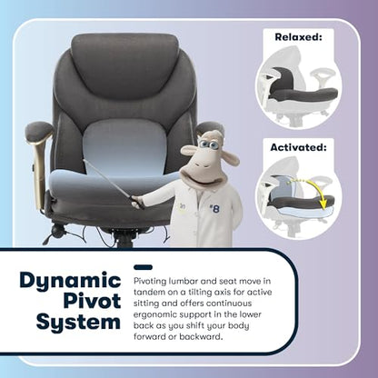Serta Claremont Executive Office Chair with Back-In-Motion Technology, Ergonomic Mid-Back with Pivot Lumbar Support & Seat, Plush Cushion, Body Pillows, Adjustable Arms, Dark Gray Fabric | Claremont, Adjustable Arms & Height, Foam Seat and Headrest Cushio