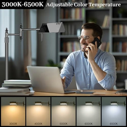 Bairth Black Chrome Reading Floor Lamp, Dimmable Pharmacy Standing Lamp | 3 Color Temperature, Dimmable, 17W LED, Height Adjustable, 360°Swing Arm, for Living Room, Bedroom, Office, Craft & Sewing - color: Black Chrome