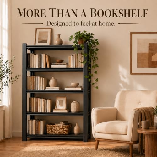 Heavy Duty 4 Tier Metal Book Shelf Adjustable Bookcase | 2400 LBS Bolt-free Storage Shelves with Deep Bookshelf for living Room, Office and Garage Storage, 14"Wx 11.8"Dx 44.1"H - size: 4Tier-14"Wx 11.8"Dx 44.1"H