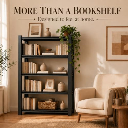 5 Tier Metal Book Shelf, Adjustable Tall Bookcase with Anti-Drop Fence | Heavy Duty 3000 LBS Modern Deep Bookshelf, Bolt-Free Storage Shelves for Living Room, Home Office, Garage - size: 5 Tier-36"Wx 16"Dx 71.2"H