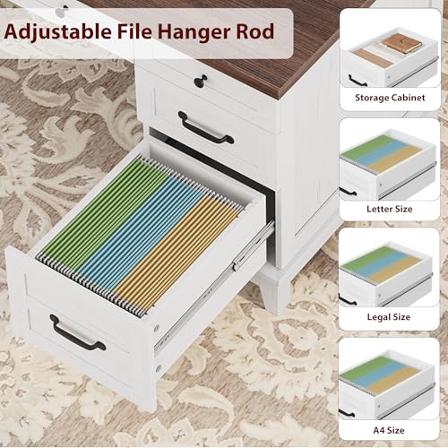 53.5" Executive Desk with Power Outlet, Home Office Desk with Drawers, Wooden Work Desk with File Cabinet, Computer Desk for Work, Study, Writing, White and Brown - color: White and Brown