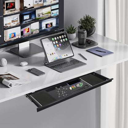 Under Desk Drawer, Sliding Pull-Out Keyboard Tray Organizer for Standing Desks，Pull-out Drawer for Mouse, Books, iPad, Office Supplies (Black)