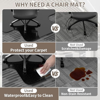 Office Chair Mat for Low Pile Carpeted Floors with Lip, 36" x 48" Plastic Floor mat for Desk Chair on Carpet,Easy Glide Carpet Protector Mat for Computer Chairs,Rolling Chairs,Home,Office Non-Slip