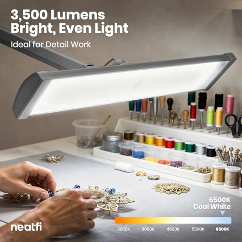 Neatfi Ultra 3,500 Lumens LED Desk Lamp w/Clamp, 26-Inch, Non-CCT (Silver) - color: Silver, size: 26-Inch Wide Shade