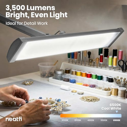 Neatfi Ultra 3,500 Lumens LED Desk Lamp w/Clamp, 26-Inch, Non-CCT (Silver) - color: Silver, size: 26-Inch Wide Shade