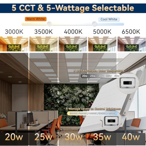 2x2 LED Flat Panel Light, 5CCT 20-40W, 0-10V, Drop Ceiling, 2 Pack - size: 2x2