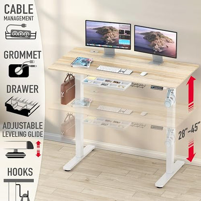 SHW 55 x 28 Electric Height Adjustable Standing Desk w/Drawer, Maple - color: Maple, size: 55-Inch
