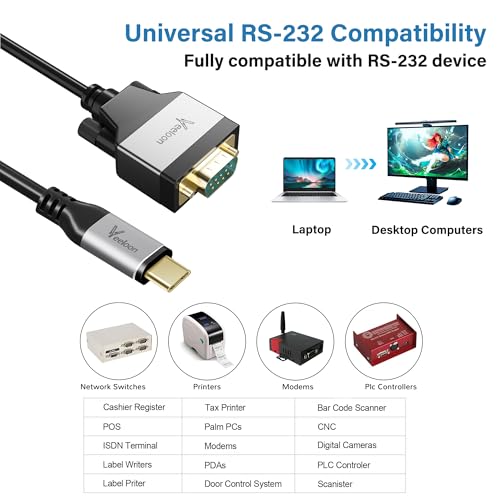 USB C to Serial Adapter (FTDI Chipset), 4 FT USB C to RS232 Male DB9 Pin Converter Serial Cable with Cable Ties for Windows 11, 10, 8.1, 8, 7, Vista, XP, 2000, Linux and Mac OS X, macOS - size: 4FT, style: USB C to DB9Pin Male