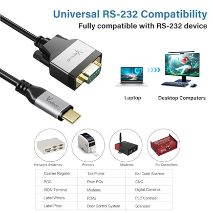 USB C to Serial Adapter (FTDI Chipset), 4 FT USB C to RS232 Male DB9 Pin Converter Serial Cable with Cable Ties for Windows 11, 10, 8.1, 8, 7, Vista, XP, 2000, Linux and Mac OS X, macOS - size: 4FT, style: USB C to DB9Pin Male