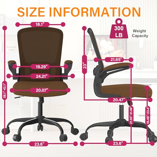 Mimoglad Office Chair, Ergonomic Desk Chair with Adjustable Lumbar Support, High Back Mesh Computer Chair with Flip-up Armrests-Task Chairs, Executive Chair for Home Office - color: Brown, Caramel