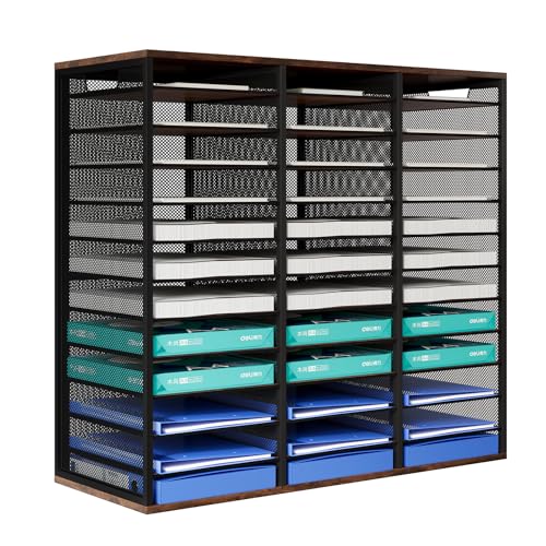 PAG Mass Mail Sorter - Adjustable Mail Holder, Countertop Literature Organizer, Student Mailbox for Classroom, Desktop Bill Paper Organizer for Office Home School, 36 Compartments, Brown - color: Brown, size: 31.5" × 12.2" × 29"