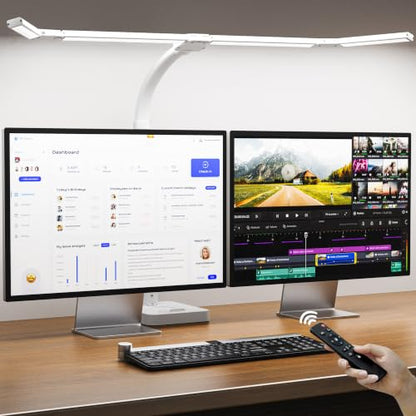 LED Desk Lamp for Home Office，42" Eye-CaringDesk Light with Remote，Adjustable Flexible Gooseneck，1800LM Ultra Bright Table Lamp with Base for Work，Reading, Study，Double Monitor（White） ﻿ - size: extra-Large