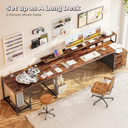 PRAISUN 66" L Shaped Gaming Desk with LED Lights & Power Outlets - color: Rustic Brown