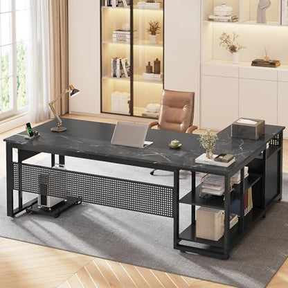 UPOSOJA 71" L Shaped Executive Desk, Office Desk with Storage Drawers - color: Black, size: 2 Drawers