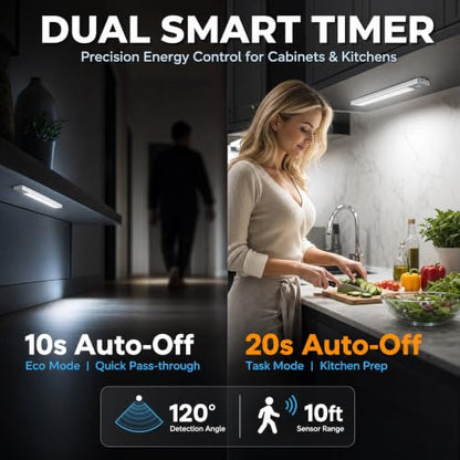 Under Cabinet Lighting, 4200mAh Motion Sensor Light Indoor, 2 Pack | 11 Inch, Cool White, 240lm & 5-Level Dimmable, USB-C Rechargeable, 10s/20s Timer, Magnetic Under Counter Lights for Kitchen - size: 11 Inch