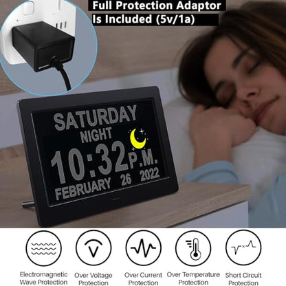 Upgraded 11.5" Large Clock with Voice Talking Date and Time, 27 Alarms Custom Reminders, Sleep Trainer, Large Number, Auto DST, 10 Levels Night Dimmer, Digital Calendar Clock for Elderly, with Remote - color: 11.5" Hd -Black