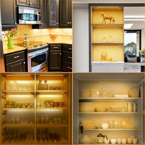 JUSJUBR LED Shelf Lights, 4x12 Inch Warm White 3000K Dimmable Shelf Lighting with Memory Function, Ultra-Thin Black Display Case Lights, Display Cabinet Lights - color: Black Shell-Warm White 3000K