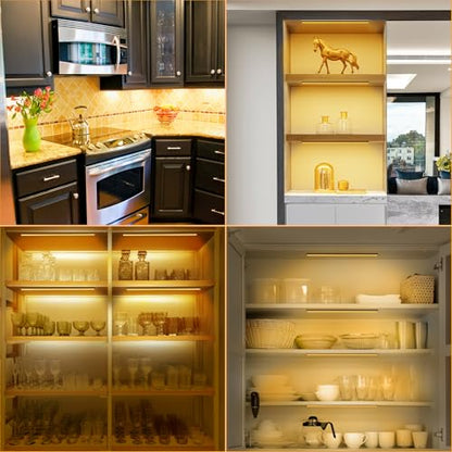 JUSJUBR LED Shelf Lights, 4x12 Inch Warm White 3000K Dimmable Shelf Lighting with Memory Function, Ultra-Thin Black Display Case Lights, Display Cabinet Lights - color: Black Shell-Warm White 3000K