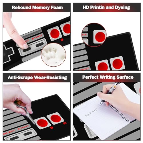ARTSO Large Gaming Mouse Pad, Keyboard Wrist Rest Pad & Wrist Support Mousepad Set, Stitched Edge, Extended, Non-Slip Base, Memory Foam Desk Mat, Black Game Console - color: Black Game Console
