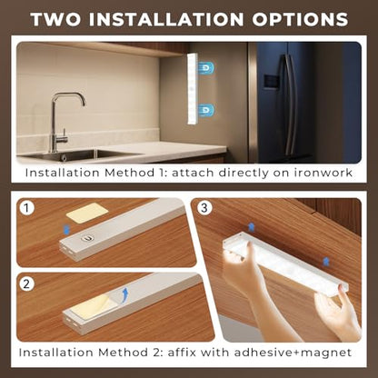 4 Pack Under Cabinet Lights, Rechargeable Motion Sensor Light Indoor Magnetic Closet Lights, Under Counter Lights for Kitchen, Wardrobe, Hallway, Stairs - size: 8.4inch-4Pack