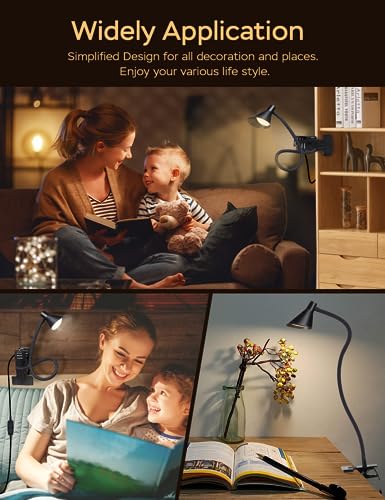 LiFMIRA Clip on Light USB Reading Light Desk Lamp 3 Color Modes Black | 10 Brightness Levels Eye Care Clamp Light Flexible Dimmable Reading Lamp Clip on Lamp for Bed Headboard Desk Bedside Dorm - color: Black