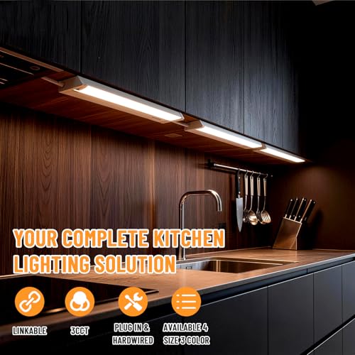 24" 4Pack Swivel Under Cabinet Lighting Hardwired Plug in,16W 1200LM | Rotatable 45°, 3CCT(3000K/4000K/5000K), Connect Up to 10 Fixtures, Under Counter Lights Linkable for Kitchens and Offices - size: 24 inch