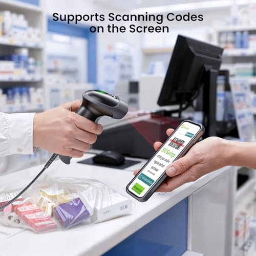 Eyoyo USB Handheld 2D QR Code Scanner PDF417 Data Matrix Barcode Scanner | Wired Automatic Bar Code Reader, Long USB Cable, for POS Mobile Payment, Supermarket, Warehouse - color: Gray