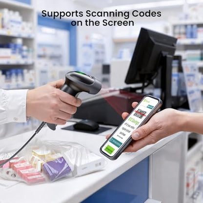 Eyoyo USB Handheld 2D QR Code Scanner PDF417 Data Matrix Barcode Scanner | Wired Automatic Bar Code Reader, Long USB Cable, for POS Mobile Payment, Supermarket, Warehouse - color: Gray